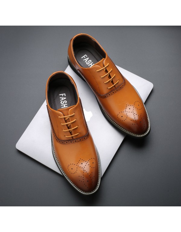 Bullock carved men's shoes pointed formal leather shoes business casual leather shoes large foreign trade leather shoes men's one hair substitute 