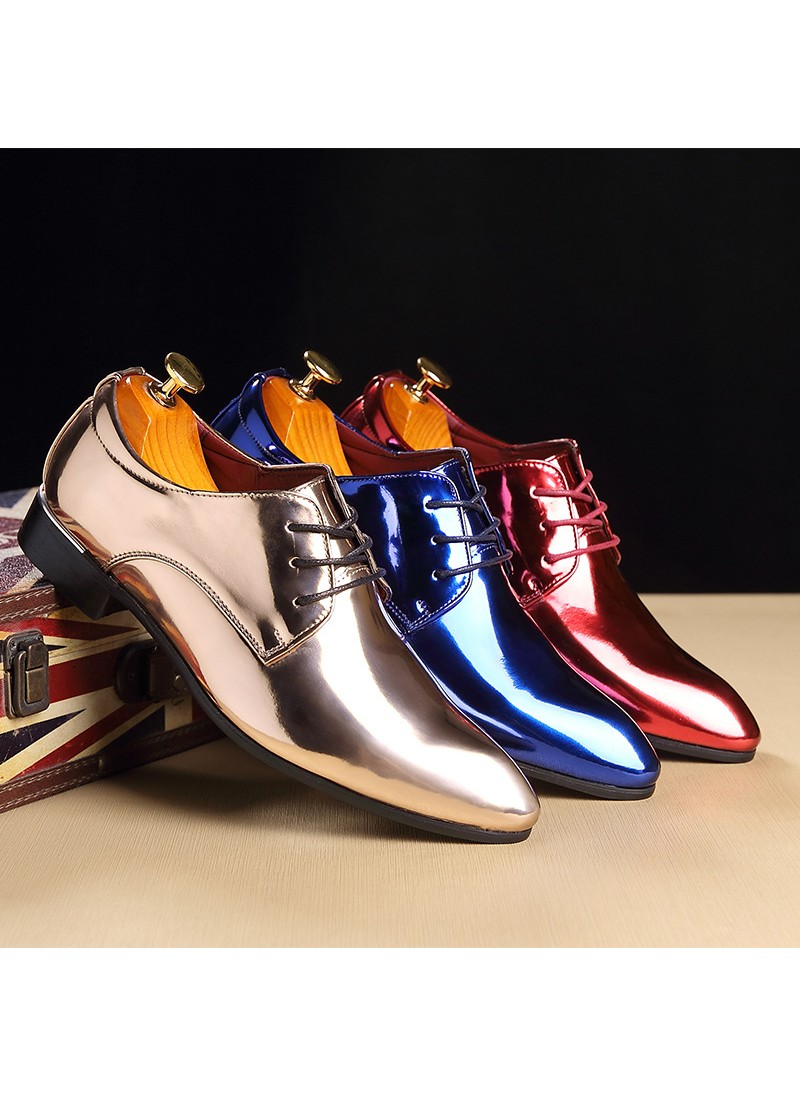 British pointed leather shoes men's fashion bright...