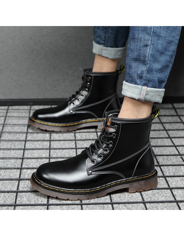 Martin boots men's middle upper British style high top leather shoes men's shoes leather short boots work clothes black leather boots fashion one hair substitute