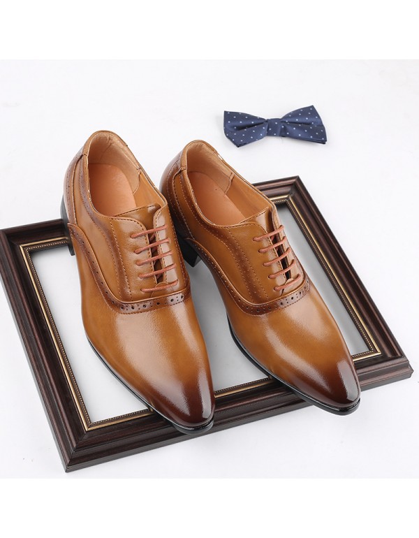 European station British pointed leather shoes yellow men's shoes European and American popular boys' business dress leather shoes one hair on behalf 