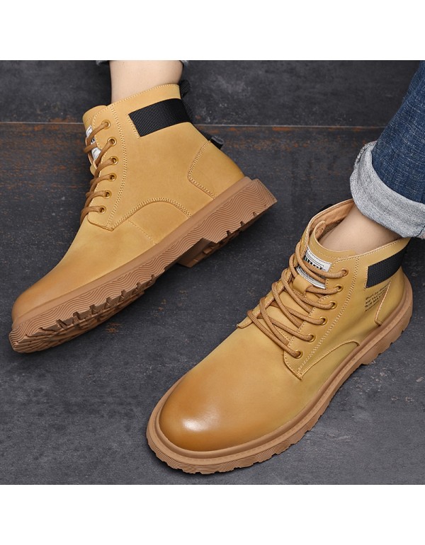 Men's shoes high top men's autumn leather middle top Martin boots fashion short boots British leather boots tooling boots 