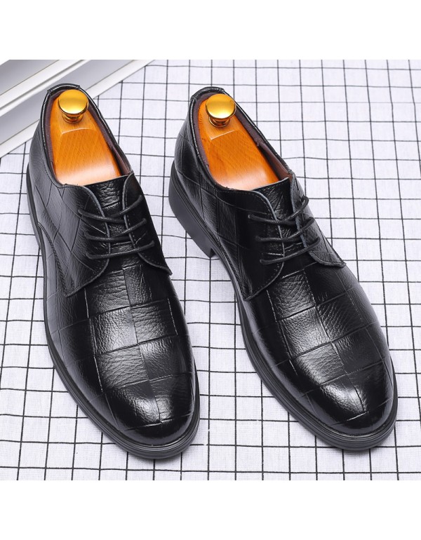 2022 new men's shoes soft soled leather casual Plaid leather shoes men's business wedding banquet shoes wear-resistant fashion