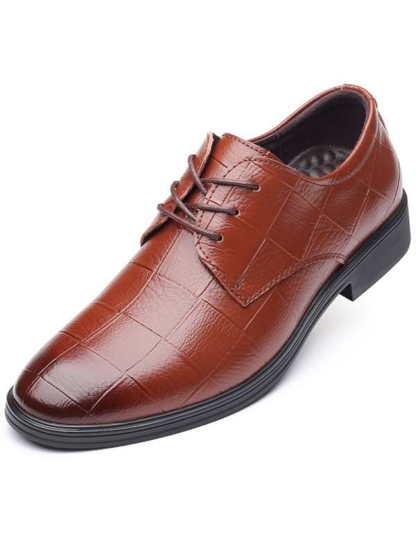 2022 new men's shoes soft soled leather casual Plaid leather shoes men's business wedding banquet shoes wear-resistant fashion