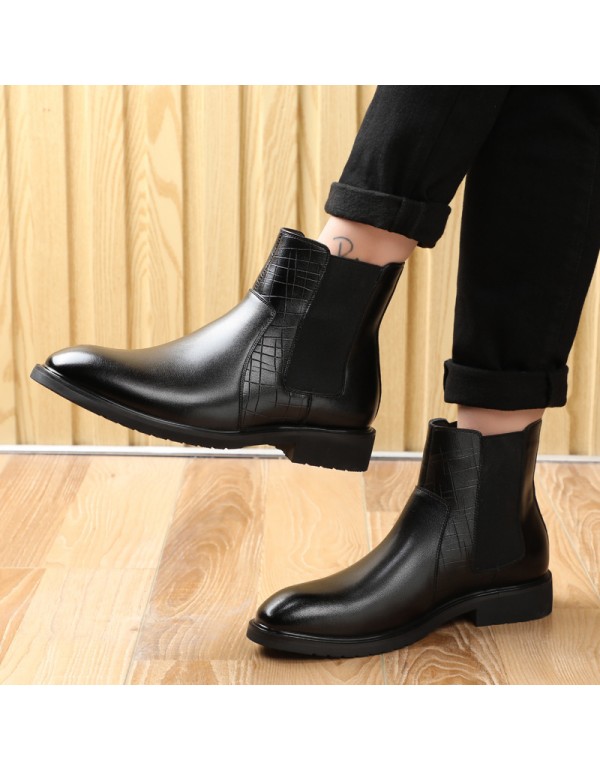 Chelsea boots pointed short boots men's English style retro Martin boots middle top boots high top leather shoes men's one hair substitute