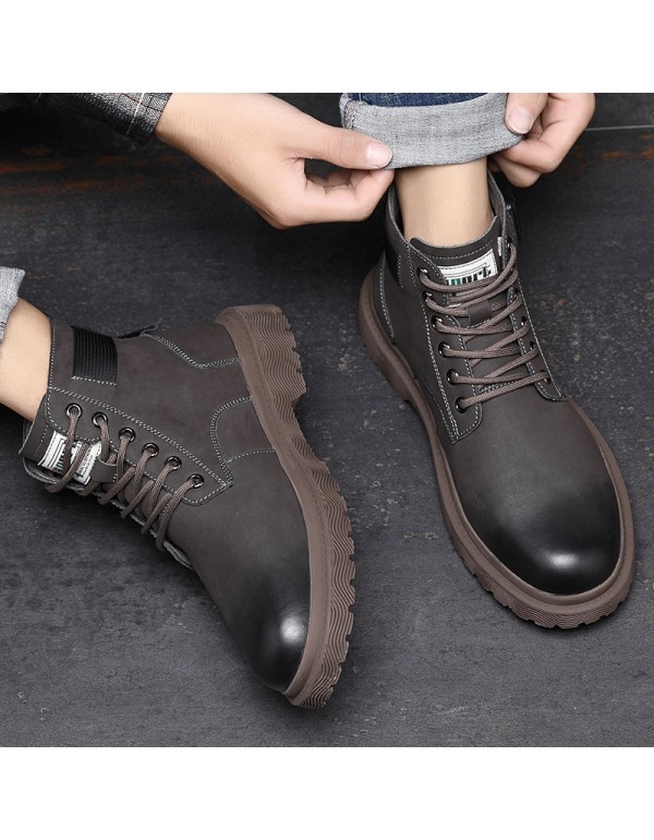 Men's shoes high top men's autumn leather middle top Martin boots fashion short boots British leather boots tooling boots 