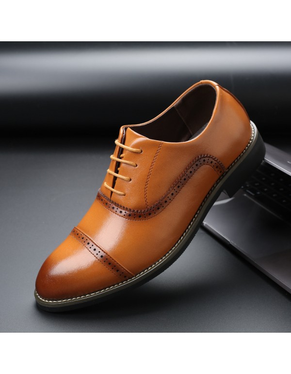 British business dress casual leather shoes men's pointed lace up versatile leather shoes cross-border large leather shoes men's one hair style 