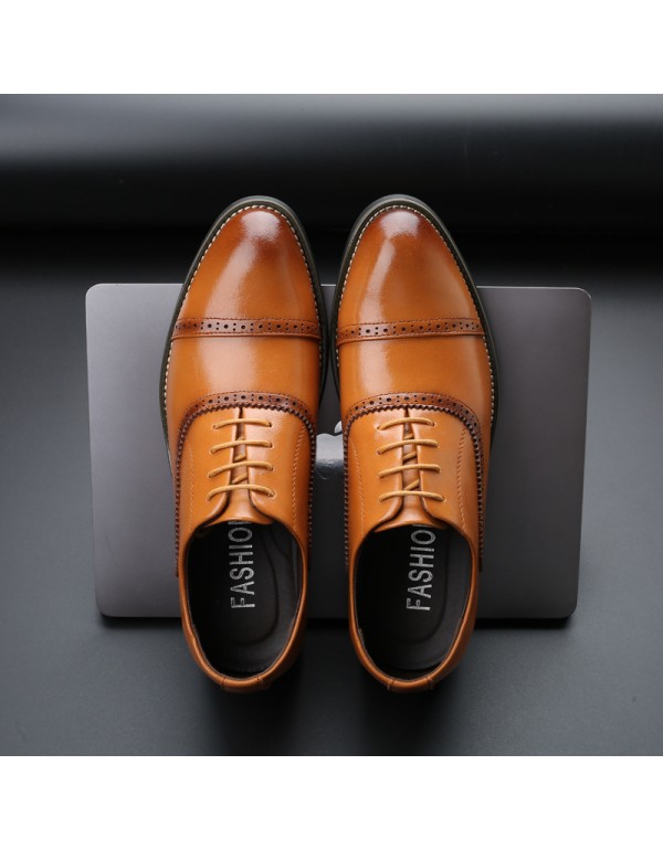 British business dress casual leather shoes men's pointed lace up versatile leather shoes cross-border large leather shoes men's one hair style 