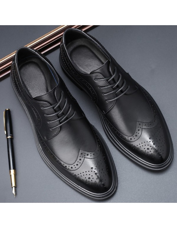 Brock carved casual men's leather shoes Korean fashion business pointed leather shoes British formal men's shoes 