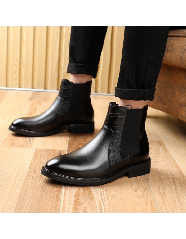 Chelsea boots pointed short boots men's English style retro Martin boots middle top boots high top leather shoes men's one hair substitute