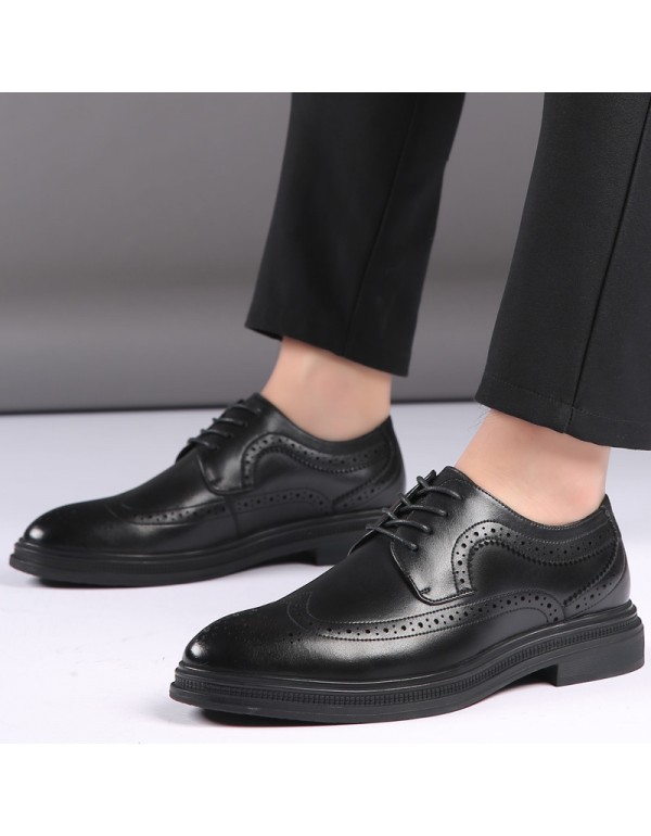 Brock carved casual men's leather shoes Korean fashion business pointed leather shoes British formal men's shoes 