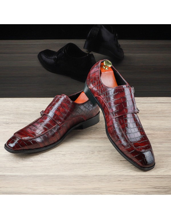 Amazon wishlazada business pointed leather shoes crocodile leather shoes men's side buckle casual men's shoes 