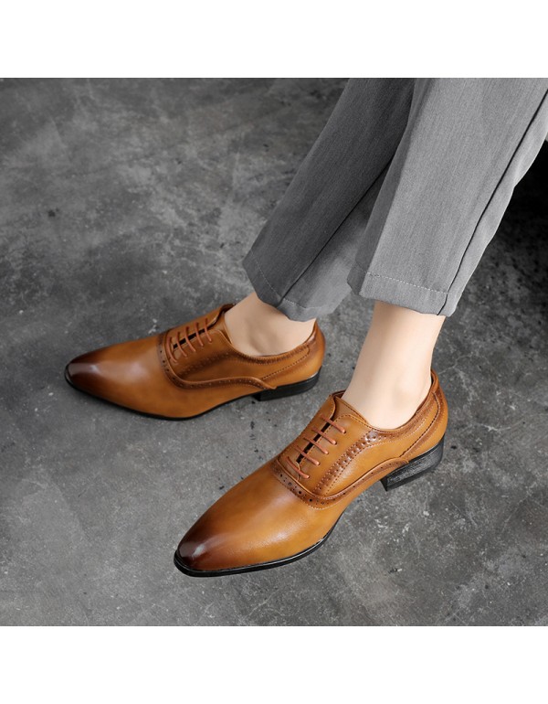 European station British pointed leather shoes yellow men's shoes European and American popular boys' business dress leather shoes one hair on behalf 