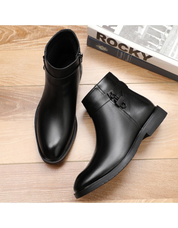 Spring Chelsea Boots Men's middle upper leather shoes British style pointed short boots cover feet Martin boots men's boots a substitute hair