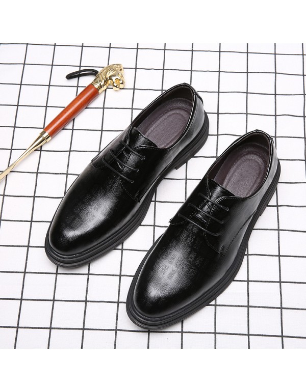 2021 new leather men's shoes business leisure invisible high lace up non slip wear-resistant wedding shoes youth best man shoes 