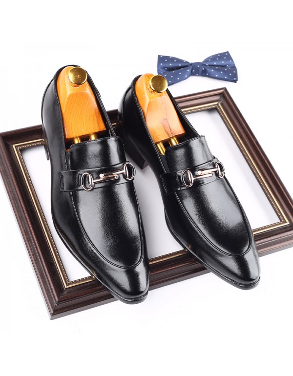 Leather shoes men's British pointed new business d...
