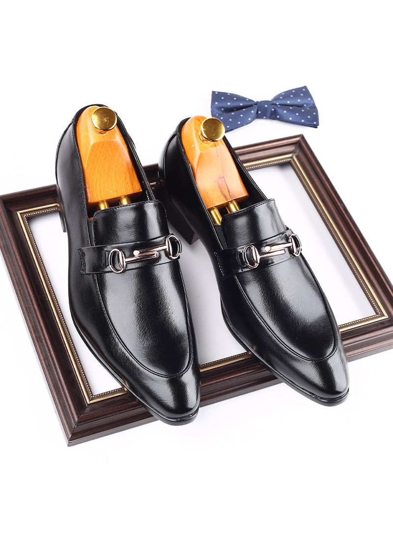 Leather shoes men's British pointed new business d...