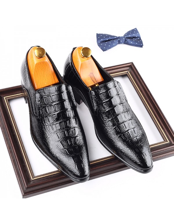 New British pointed men's shoes leather shoes business low top shoes classic set single shoes fashion crocodile pattern trendy shoes 