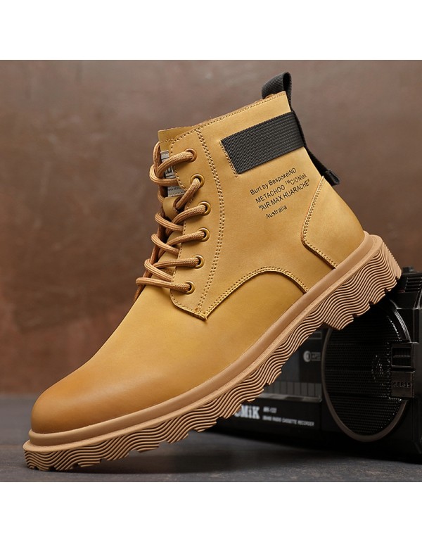 Men's shoes high top men's autumn leather middle top Martin boots fashion short boots British leather boots tooling boots 