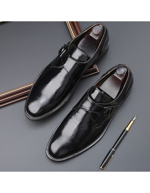 Amazon wishlazada buckle formal business leather shoes cross border large pointed leather shoes men's one piece 