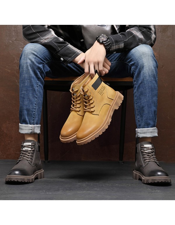 Men's shoes high top men's autumn leather middle top Martin boots fashion short boots British leather boots tooling boots 
