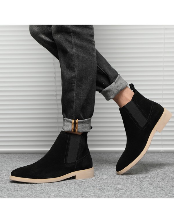 Autumn and winter Chelsea Boots Men's reverse suede pointed Martin boots men's high top leather shoes British men's boots one hair substitute