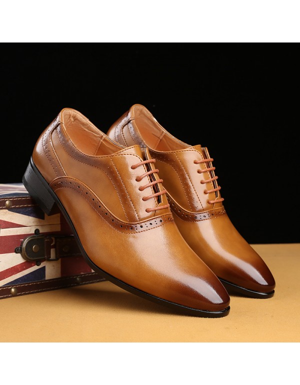 European station British pointed leather shoes yellow men's shoes European and American popular boys' business dress leather shoes one hair on behalf 