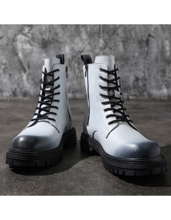 British style Martin boots men's cool side zipper leather work clothes motorcycle boots thick soled high top shoes