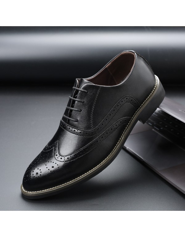 Remblock carved pointed leather shoes black and white stitched business leather shoes men's foreign trade large leather shoes 