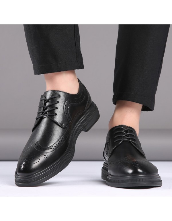 Brock carved casual men's leather shoes Korean fashion business pointed leather shoes British formal men's shoes 