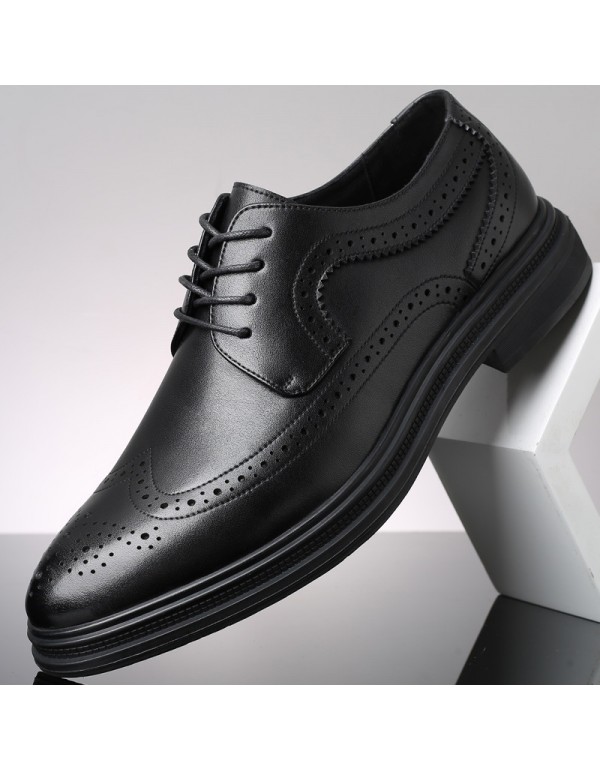 Brock carved casual men's leather shoes Korean fashion business pointed leather shoes British formal men's shoes 
