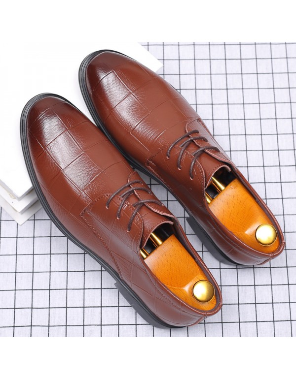 2022 new men's shoes soft soled leather casual Plaid leather shoes men's business wedding banquet shoes wear-resistant fashion