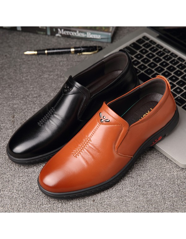 Wenzhou shoes new autumn set foot lazy shoes leather casual black men's shoes middle-aged father's shoes