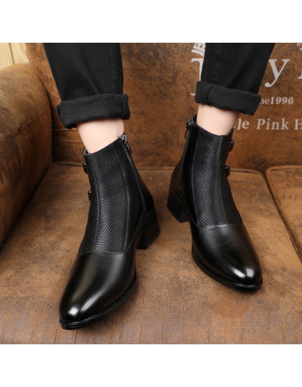 Martin boots men's middle top short boots Korean fashion British retro sleeve high top leather shoes men's Chelsea boots