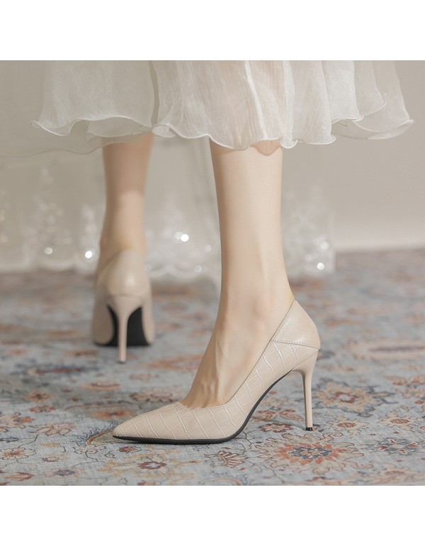 3709-8 stone high heels Korean fashion simple shal...