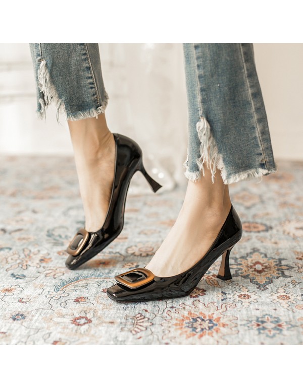 9693-a13 high heels women's 2021 summer new fashion shoes professional thin heel square head single shoes Mary Jane shoes 