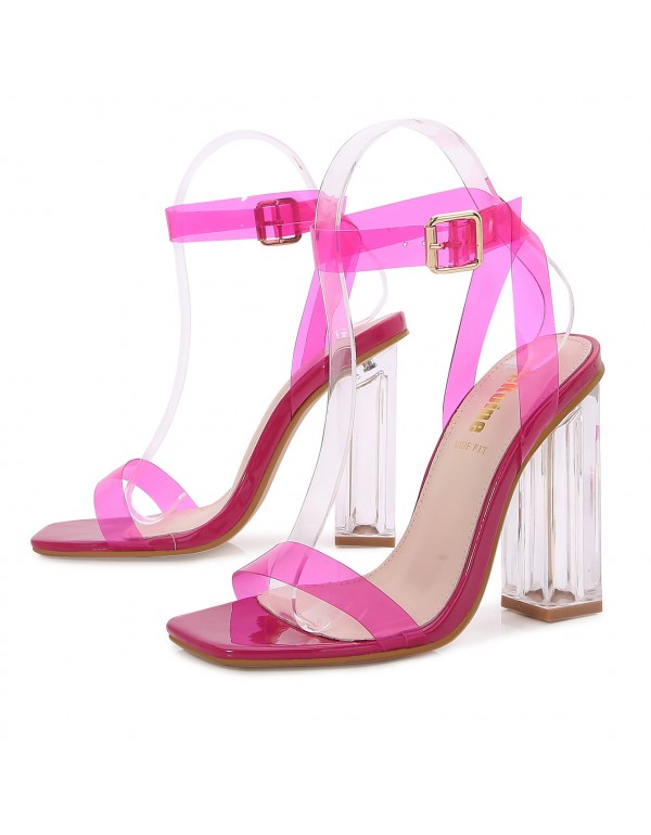 High heeled shoes fairy style candy 2021 new style square head with transparent crystal thick heel fashion sandals 