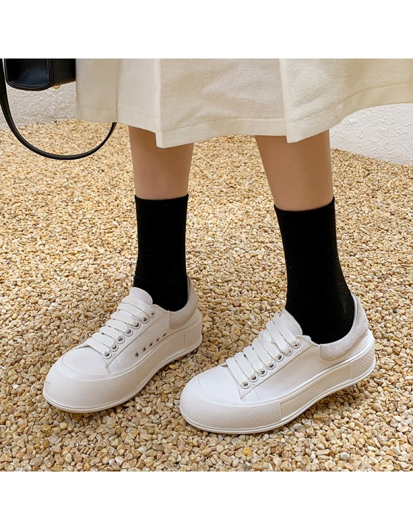 2022 spring and summer new muffin bottom sports small white shoes women's thin leisure style women's shoes round head thick bottom fashion women's shoes