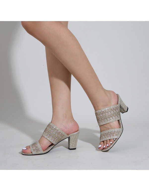 Southeast Asia independent station new style square head hollow sleeve thick heel high heels women's 2021 cross-border European and American fashion sandals 