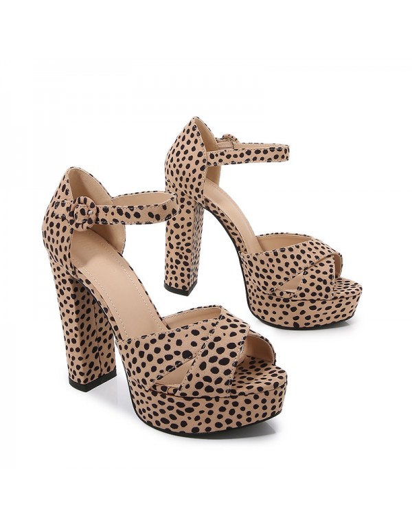Amazon quick sell through shallow mouth fish mouth thick heel high heels women's 2021 new Leopard Print Bag heel large thick soled sandals 