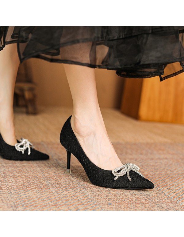 999-11 Satin Pearl Rhinestone bow high heels women...