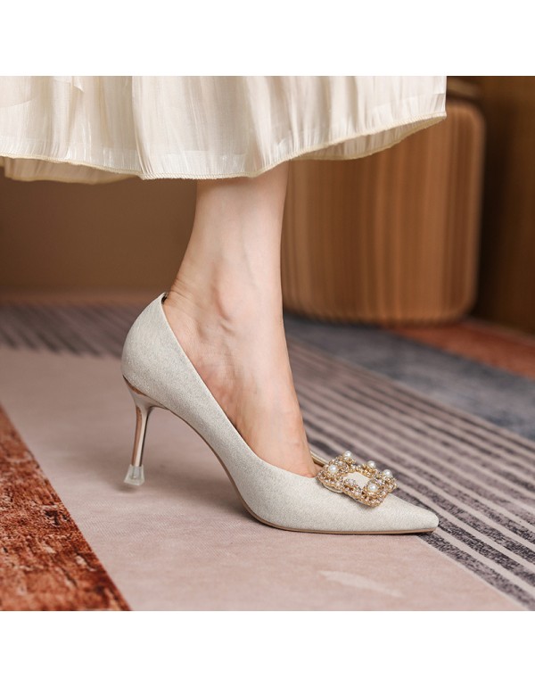 999-9 sheepskin high heels women's new wedding shoes in autumn 2021 women's pointed Xiuhe wedding dress bridesmaid's thin heel shoes 