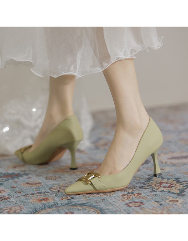 2571-a19 single shoe women's summer 2021 new thin heel pointed shallow mouth four seasons shoes professional casual high heels 