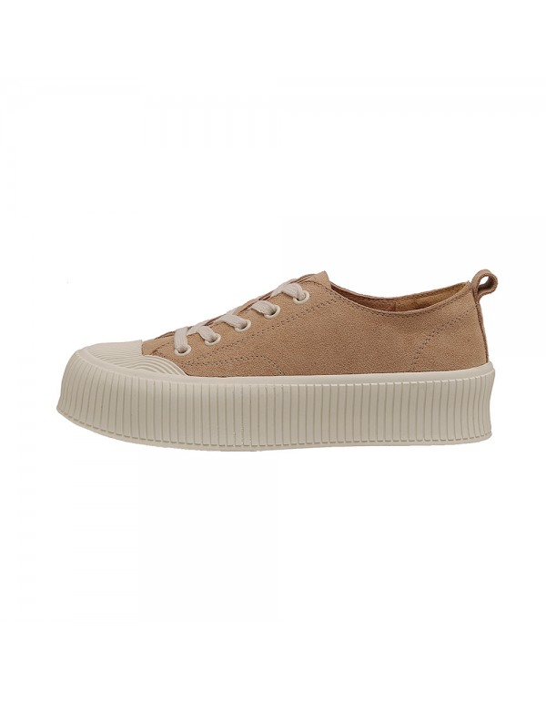 Little white shoes women 2022 new leisure style show feet thin biscuit fashion round head thick bottom canvas leopard print single shoes women
