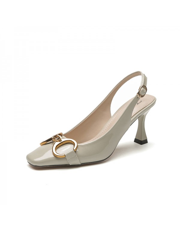 9693-b33 sandals women's 2021 summer new Morandi color one-sided belt wrapped back empty single shoes ol high heels 