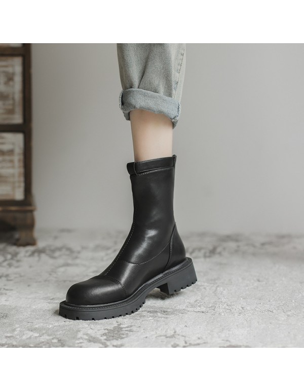 Martin boots 2021 new spring and autumn round head thin boots thick sole single boots versatile boots children's short boots female Knight boots female