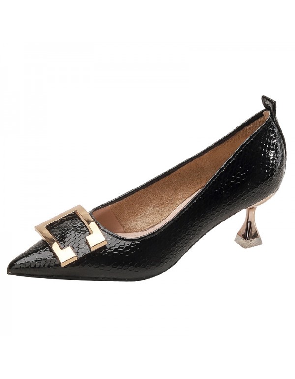 1688-15 versatile pointed women's shoes black sexy metal buckle high heels women's stiletto shoes 34-39 