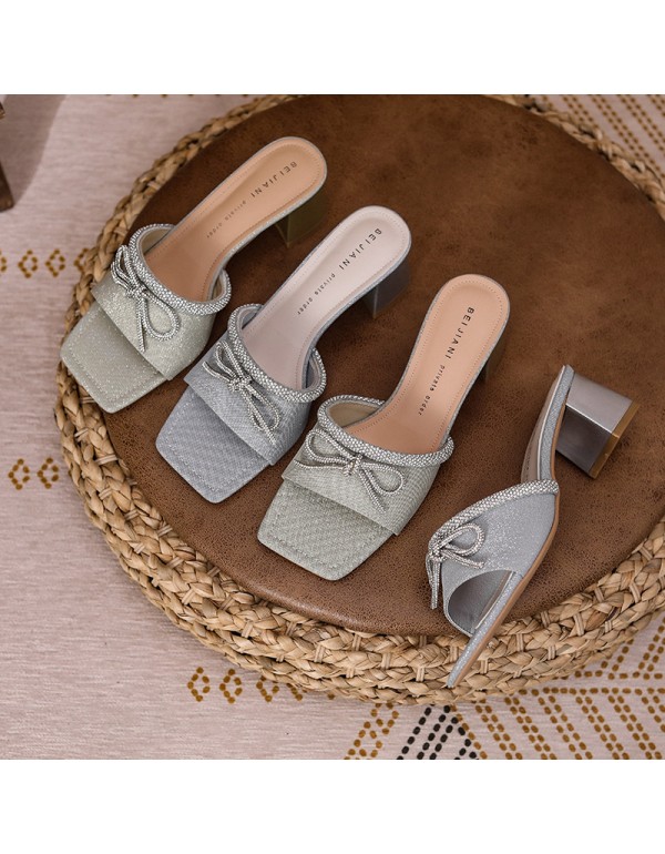 2790-5ins slippers women's summer out wear fashion 2021 new bow Rhinestone line slippers women's fashion 