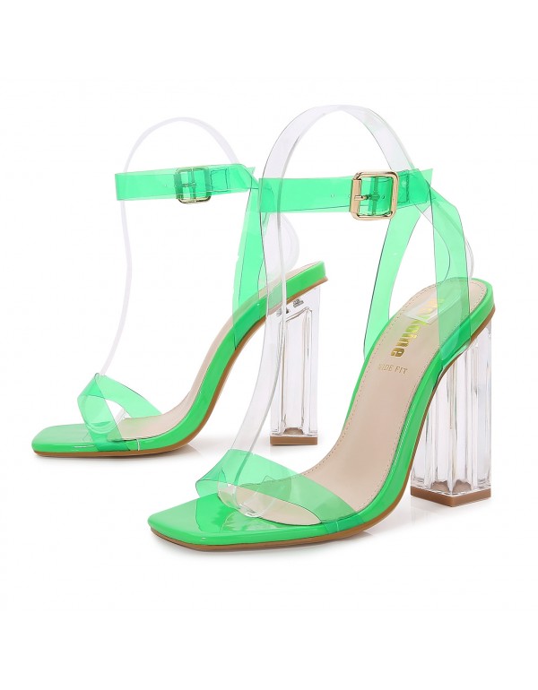 High heeled shoes fairy style candy 2021 new style square head with transparent crystal thick heel fashion sandals 