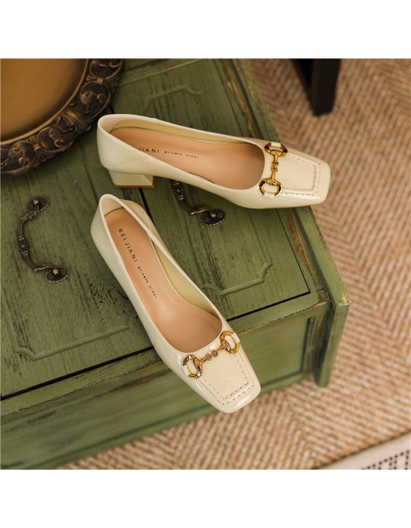 332-1 horsetail buckle thick heel shoes 2021 autumn new style square head retro sheepskin two wear high heels 