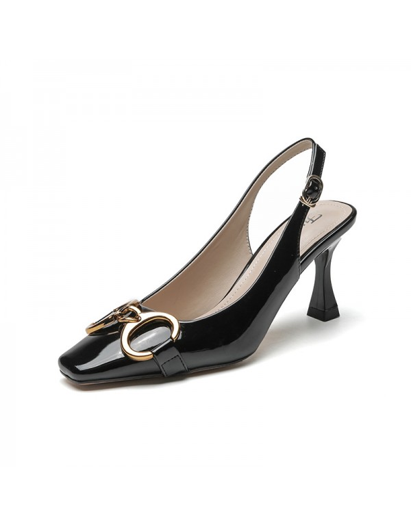 9693-b33 sandals women's 2021 summer new Morandi color one-sided belt wrapped back empty single shoes ol high heels 